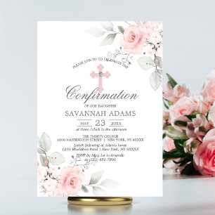 Confirmation Aquarelle Rose Rose Girl Invitation