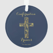 Confirmation bleu or croix ornement céramique (dos)