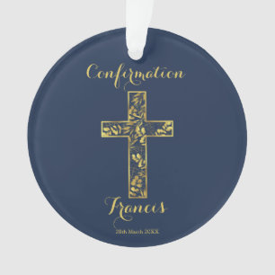 Confirmation bleu or croix ornement céramique