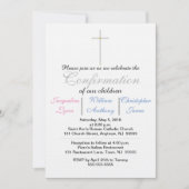 Confirmation bleu rose Triplets Invitation (Devant)