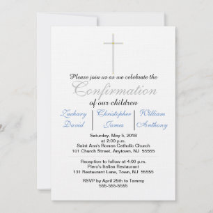Confirmation Bleu Triplets Invitations