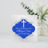 CONFIRMATION BLEUE Invitations Design élégant (Debout devant)