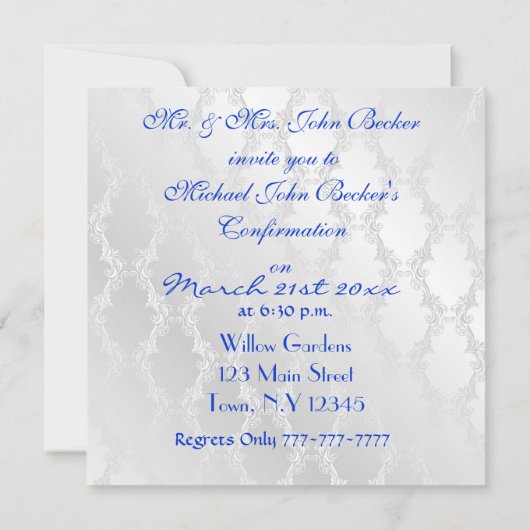 CONFIRMATION BLEUE Invitations Design élégant (Dos)