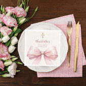 Confirmation blush pink bow cream cross luncheon servet