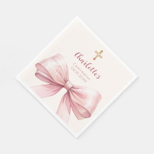 Confirmation blush pink bow cream cross luncheon servet (Hoek)