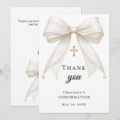 Confirmation bow white ivory pearls bedankkaart (Voorkant / Achterkant)