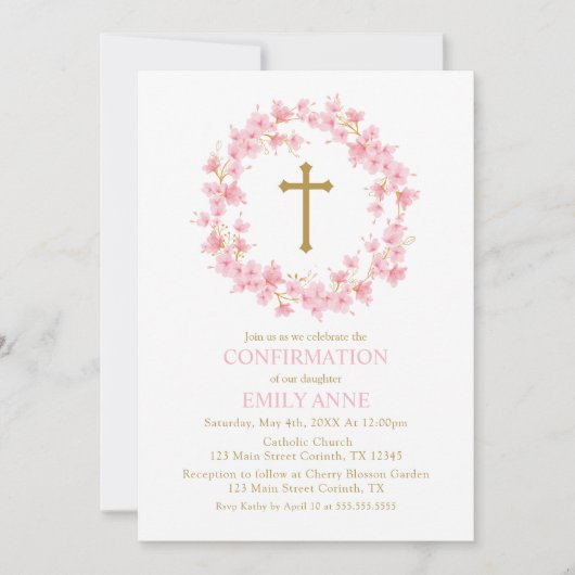 Confirmation Cherry Blossom floral Invitation  Kaart (Voorkant)