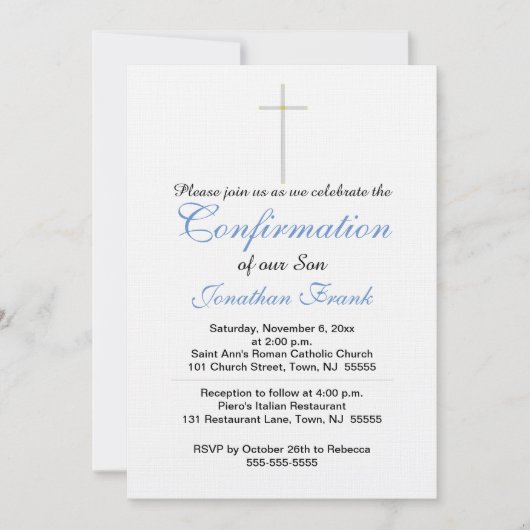Confirmation Cross Son Blue Grey Invitation (Devant)