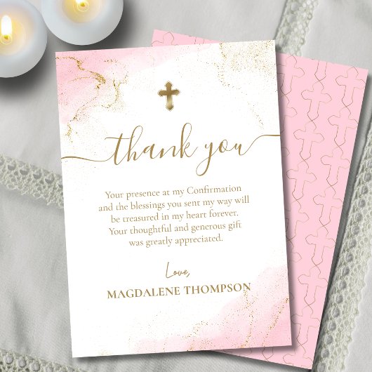 Confirmation de la croix d'or Merci rose