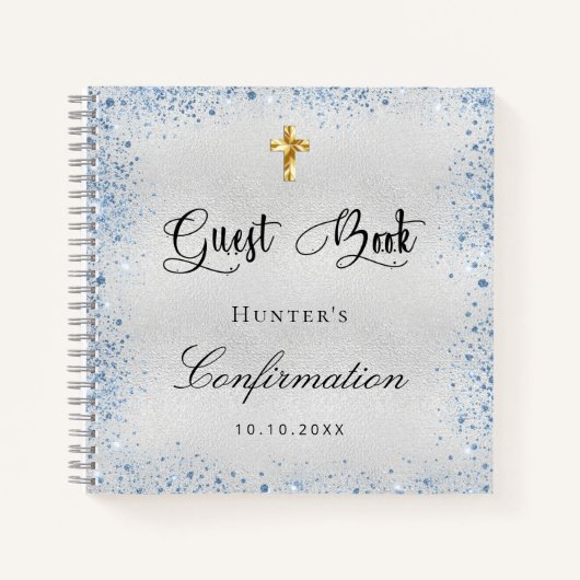Confirmation du livre d'hôtes argent bleu nom du g (Devant)