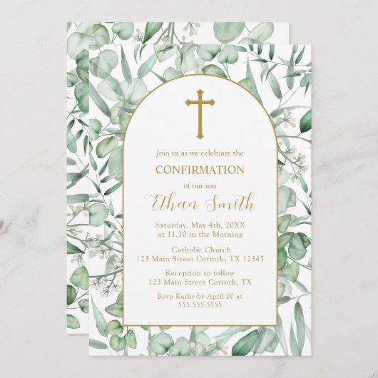 Confirmation Eucalyptus leaves Invitation (Devant / Derrière)