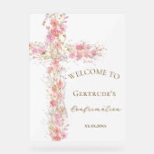 Confirmation fleurs roses croix panneau de bienven (Recto)
