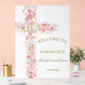 Confirmation fleurs roses croix panneau de bienven (Mariage)