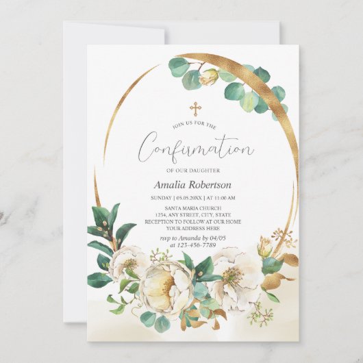 Confirmation FloralGreen Invitation dorée (Devant)