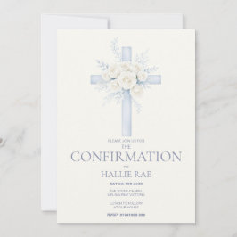 Confirmation for her, Modern Blue Floral Cross Kaart