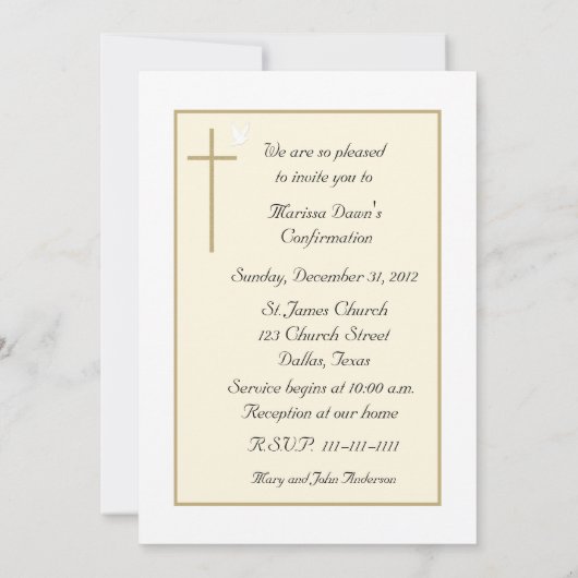 Confirmation Invitation Croix et colombe (Dos)