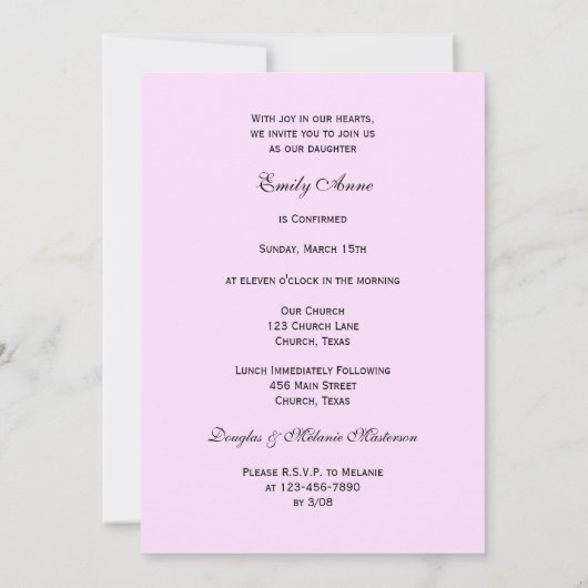 Confirmation Invitation Dove et Croix sur Invitati (Dos)