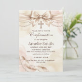 Confirmation Invitation with Beige Bow and Pearls (Debout devant)