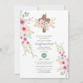 CONFIRMATION Invitations Floral Cross Pink Sage (Devant)