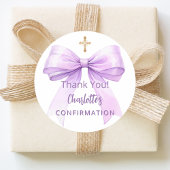 Confirmation lavender bow girl cross thank you ronde sticker