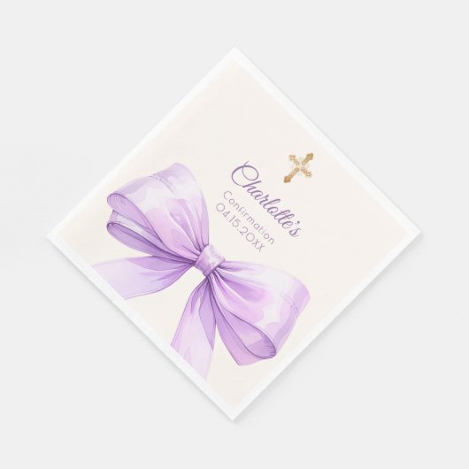 Confirmation lavender bow ivory cross luncheon servet (Hoek)