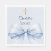 Confirmation light blue bow cross girl luncheon servet (Voorkant)