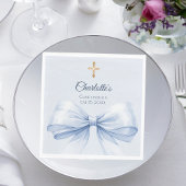 Confirmation light blue bow cross girl luncheon servet