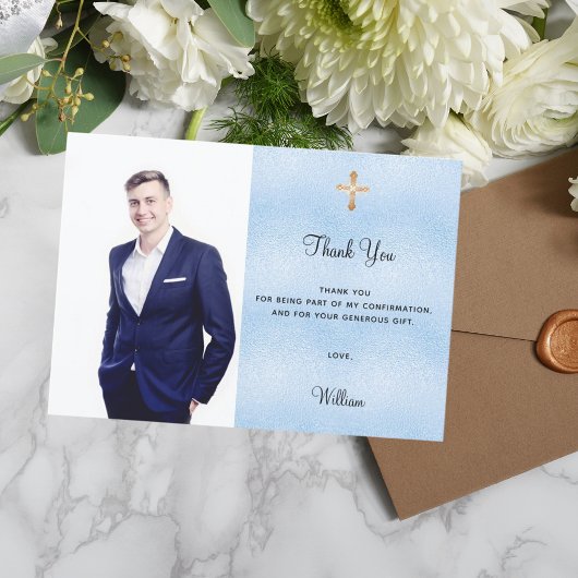 Confirmation photo croix bleu garçon carte de reme