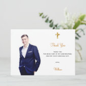 Confirmation photo cross boy carte de remerciement (Debout devant)