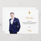 Confirmation photo cross boy carte de remerciement (Devant / Derrière)