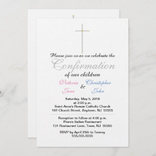 Confirmation Pink Blue Twins Invitations