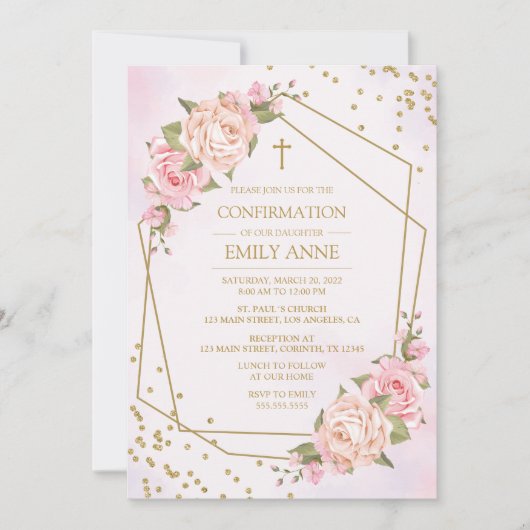 Confirmation Pink Floral Invitation (Devant)