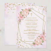 Confirmation Pink Floral Invitation (Devant / Derrière)
