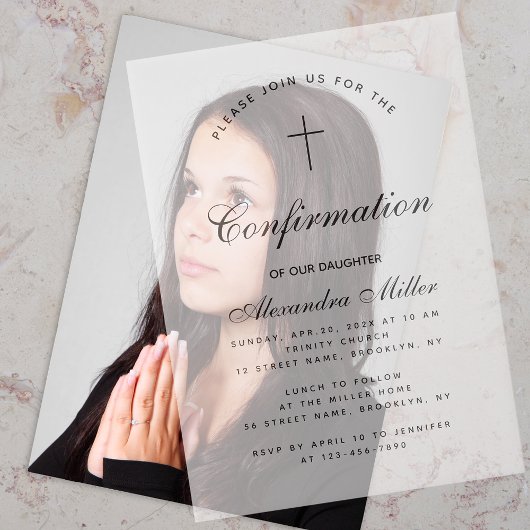 Confirmation Simple Calligraphy Script Transparent Vellum Uitnodigingen