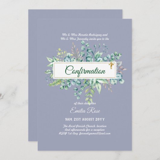 CONFIRMATION VERDOYÈRE Invitation Moderne Double f (Devant / Derrière)