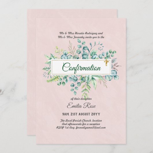 CONFIRMATION VERDOYÈRE Invitation Moderne Double f (Devant / Derrière)