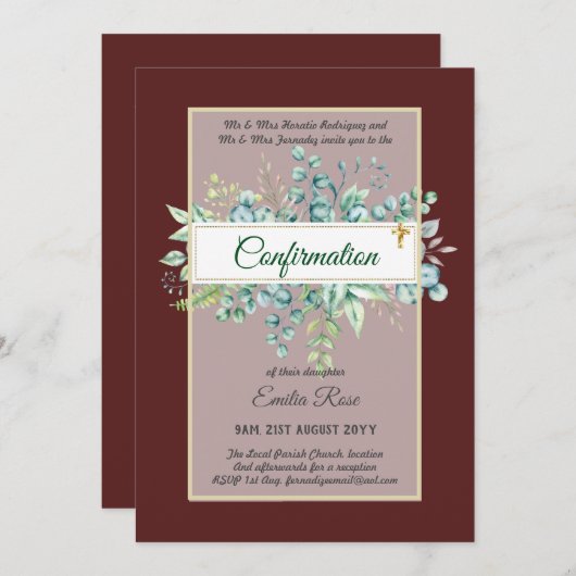 CONFIRMATION VERDOYÈRE Invitation Moderne Double f (Devant / Derrière)