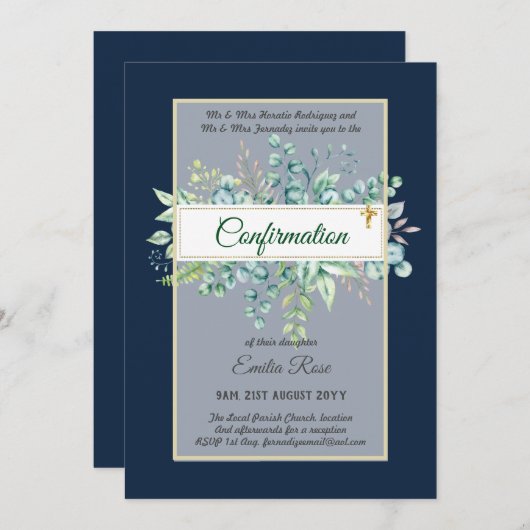 CONFIRMATION VERDOYÈRE Invitation Moderne Double f (Devant / Derrière)