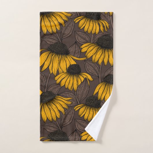 Confleurs jaunes sur brun foncé (Serviette à main)