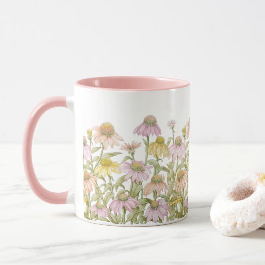 Conflowers Aquarelle Botanique Mug (Avec donut)