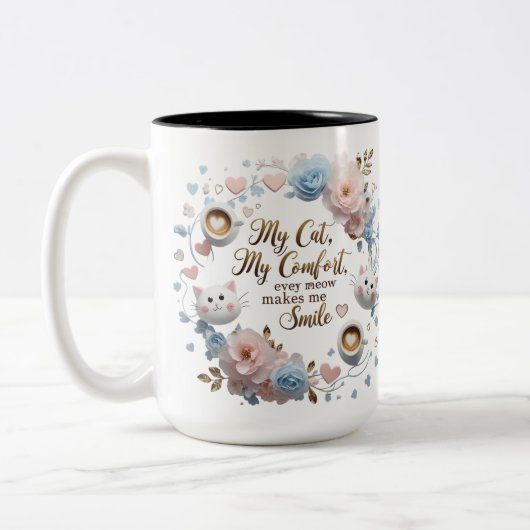 Confort de chat Mug à deux tons - 15 oz Meow en co (Gauche)