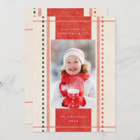 Confort et joie Carte photo en tissu de Noël (Devant / Derrière)