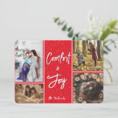 Confort et joie en rouge photo carte de Noël (Debout devant)