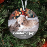 Confort & Joie Photo et nom Noël moderne<br><div class="desc">Voici notre "Confort & Joy Photo and Name Modern Christmas Grey Ornament", un cadeau de vacances élégant et personnalisé qui est parfait pour les amis, la famille, les collègues et vos animaux de compagnie bien-aimés. Cet ornement finement travaillé présente un design moderne, orné du message chaleureux "Confort & Joie". Ce...</div>