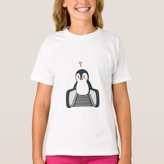 Confused Cute Penguin Standing on Escalator T-shirt (Voorkant)