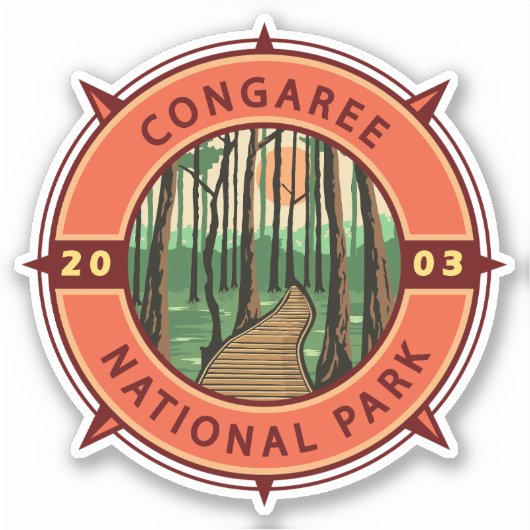 Congaree National Park Retro Compass Embleem Sticker (Voorkant)
