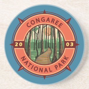 Congaree National Park Retro Compass Embleem Zandsteen Onderzetter