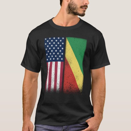 Congo Congolese American Flags Proud USA Congo T-shirt (Voorkant)