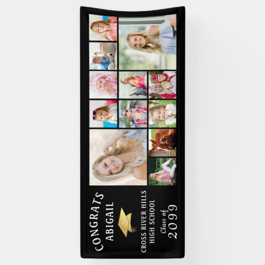 CONGRATS AFSTUDEERDER 12 Photo Collage Gold Pet Ba Spandoek (Verticaal)