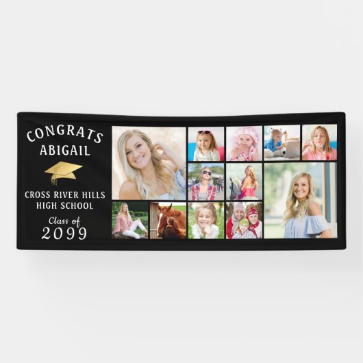 CONGRATS AFSTUDEERDER 12 Photo Collage Gold Pet Ba Spandoek (Horizontaal)